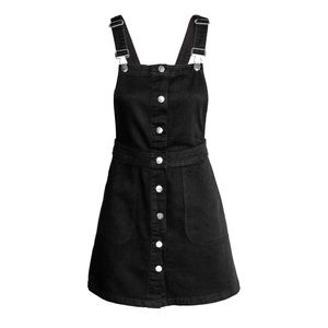 NWT button up black denim overall dress